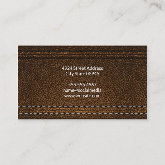 Dubbel Gestikte Bruine Leren Achtergrond Visitekaartje (Achterkant)