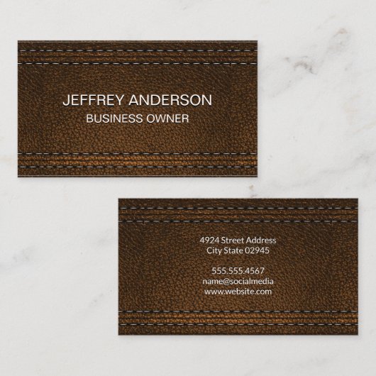 Dubbel Gestikte Bruine Leren Achtergrond Visitekaartje (Voorkant / Achterkant)