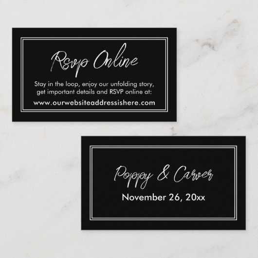 Dubbel-grens zwarte RSVP online Informatiekaartje (Voorkant / Achterkant)