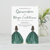Dubbel Groen silhouet Quinceañera uitnodiging (Staand voorkant)