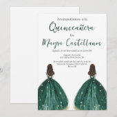 Dubbel Groen silhouet Quinceañera uitnodiging (Voorkant / Achterkant)