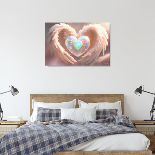 *~* Dubbel Hart Witte Engel Vleugels AP78 Opal Canvas Afdruk (Insitu (Slaapkamer))
