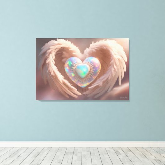 *~* Dubbel Hart Witte Engel Vleugels AP78 Opal Canvas Afdruk (Insitu (Houten vloer))