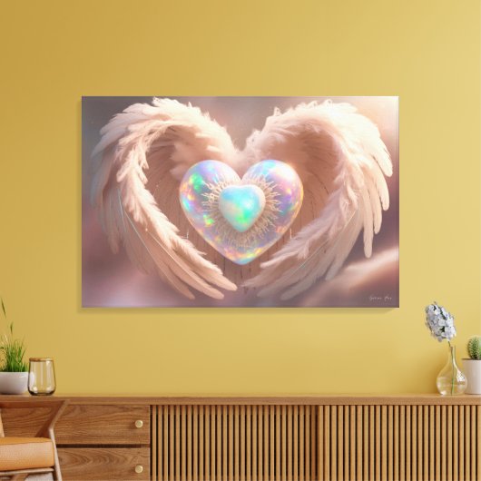 *~* Dubbel Hart Witte Engel Vleugels AP78 Opal Canvas Afdruk (Insitu (Woonkamer))