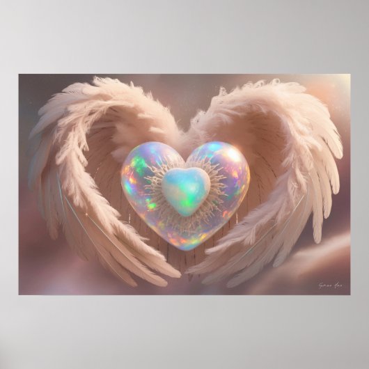 *~* Dubbel Hart Witte Engel Vleugels AP78 Opal Poster (Voorkant)
