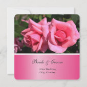 Dubbel heet roze roos bloemen bruiloft uitnodiging (Achterkant)