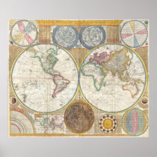 dubbel hemisphere-kaart van de wereld poster