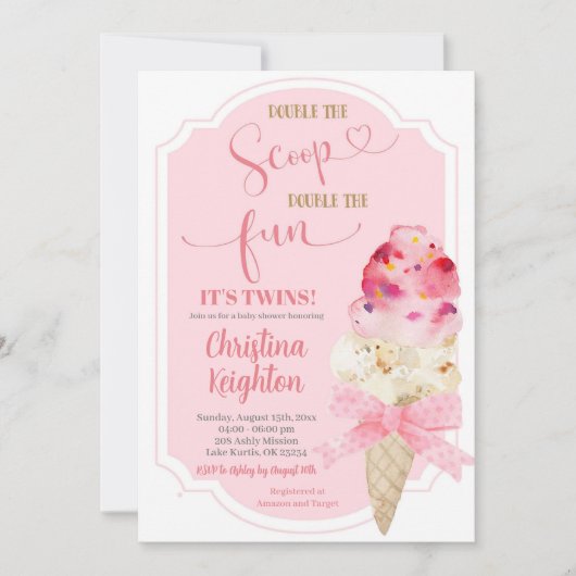 Dubbel het Scoop Ice Cream Twins Baby shower Kaart (Voorkant)