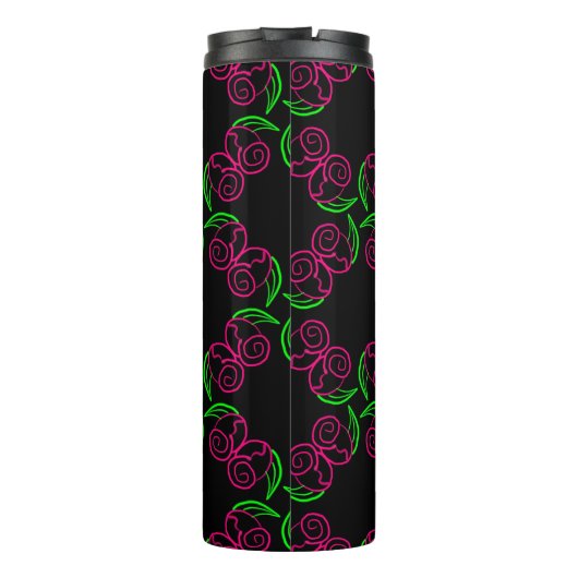 Dubbel Hot Pink Rozen Patroon Thermosbeker (Achterkant)