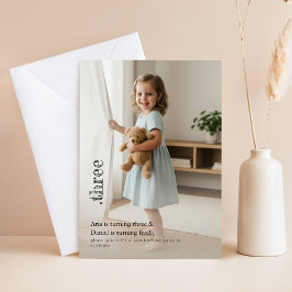 Dubbel Kind Broer of Zus Schattig Foto Gezamenlijk Kaart