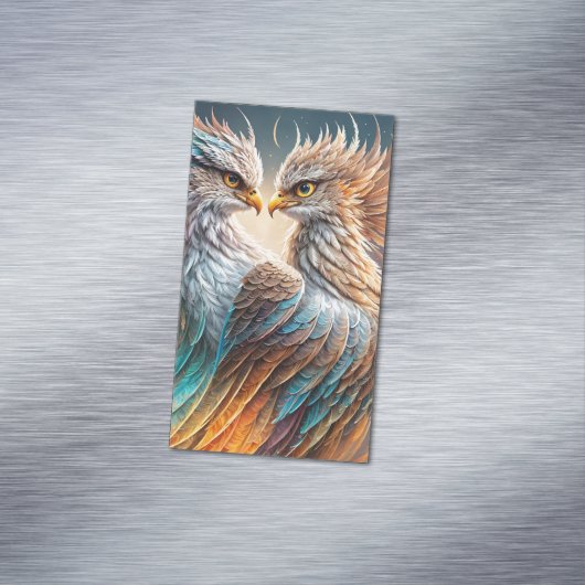 Dubbel majestueus fenix vogel olieverfschilderij,  magnetisch visitekaartje (Voorbeeld)
