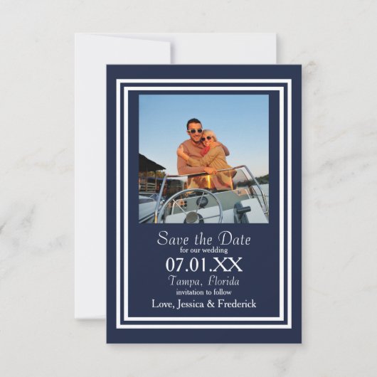 Dubbel Marine Blauw Scheepvaart - 3x5 Bewaar de Da Save The Date (Voorkant)