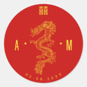 Dubbel monogram | Dragon & Phoenix bruiloft Ronde Sticker (Voorkant)