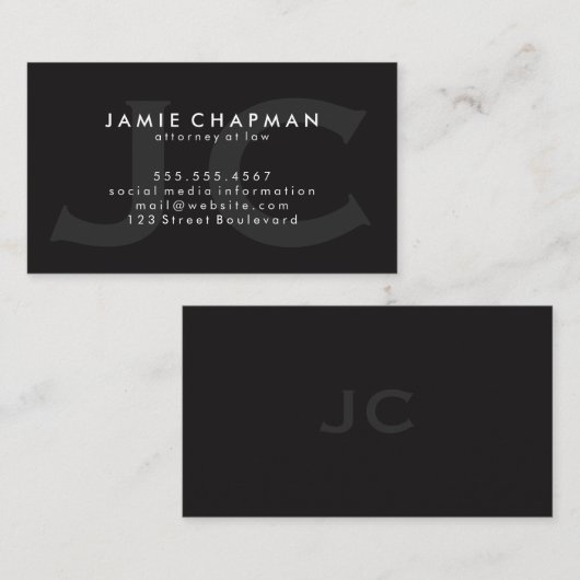 Dubbel monogram / Slank zwart Visitekaartje (Voorkant / Achterkant)