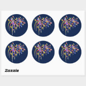 Dubbel Rood Wit en Blauw Vuurwerk op Donkerblauw Ronde Sticker (Vel)
