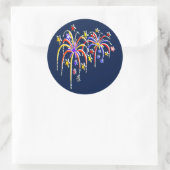 Dubbel Rood Wit en Blauw Vuurwerk op Donkerblauw Ronde Sticker (Tas)