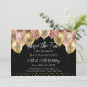 Dubbel Verjaardag Roos Goud en Gouden Ballonnen Kaart (Staand voorkant)