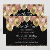 Dubbel Verjaardag Roos Goud en Gouden Ballonnen Kaart (Voorkant / Achterkant)