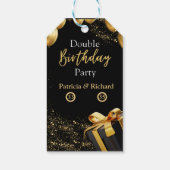 Dubbel Verjaardagsfeest Zwart en Goud Elegant Cadeaulabel (Achterkant)