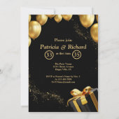 Dubbel Verjaardagsfeest Zwart en Goud Elegant Kaart (Achterkant)