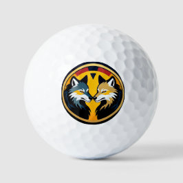 Dubbel Wolf Embleem Logo Met Gouden Cirkel Golfballen