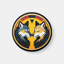 Dubbel Wolf Embleem Logo Met Gouden Cirkel Magneet