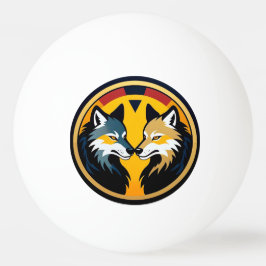 Dubbel Wolf Embleem Logo Met Gouden Cirkel Pingpongbal