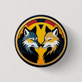 Dubbel Wolf Embleem Logo Met Gouden Cirkel Ronde Button 3,2 Cm