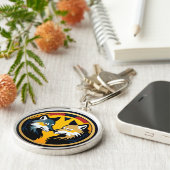 Dubbel Wolf Embleem Logo Met Gouden Cirkel Sleutelhanger (Zijkant)