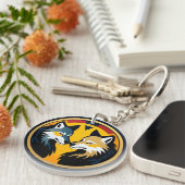 Dubbel Wolf Embleem Logo Met Gouden Cirkel Sleutelhanger (Voorkant Rechts)