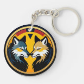 Dubbel Wolf Embleem Logo Met Gouden Cirkel Sleutelhanger (Achterkant)