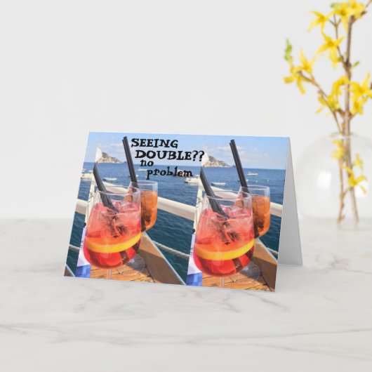 "DUBBEL" ZIEN??? LEUKE VOLWASSEN VERJAARDAG WENSEN KAART (Gele Bloem)