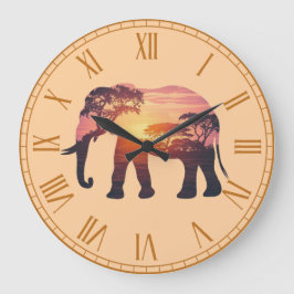 Dubbelbelichte Olifant Silhouet Ontwerp – Savanne Grote Klok
