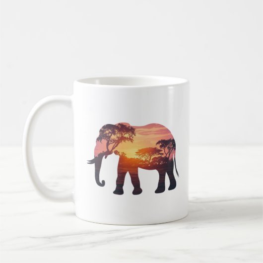 Dubbelbelichte Olifant Silhouet Ontwerp – Savanne Koffiemok (Links)