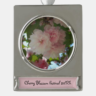 Dubbelbloeiende Cherry Tree I Spring Floral Verzilverd Banner Ornament