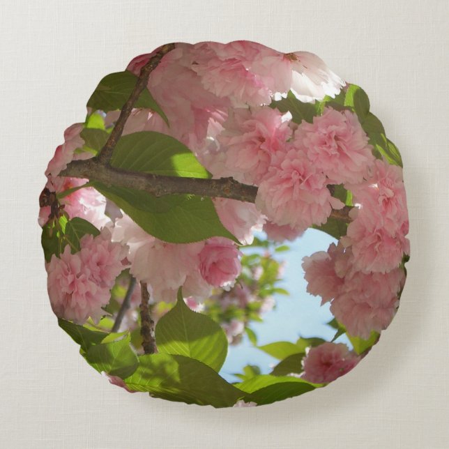 Dubbelbloeiende Cherry Tree III Spring Floral Rond Kussen (Voorkant)