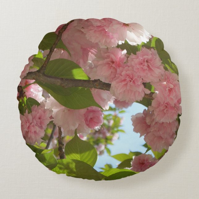 Dubbelbloeiende Cherry Tree III Spring Floral Rond Kussen (Voorkant)