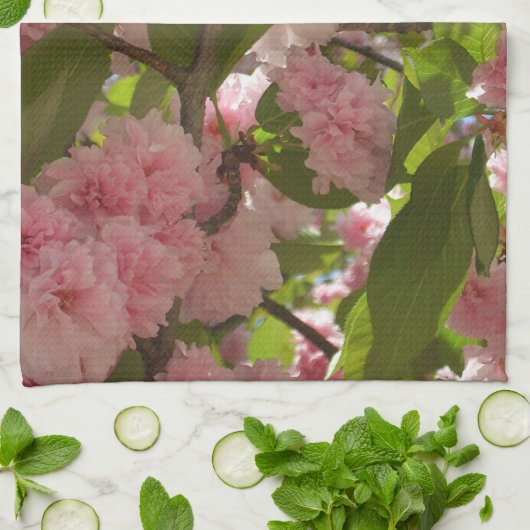 Dubbelbloeiende Cherry Tree III Spring Floral Theedoek (Gevouwen)