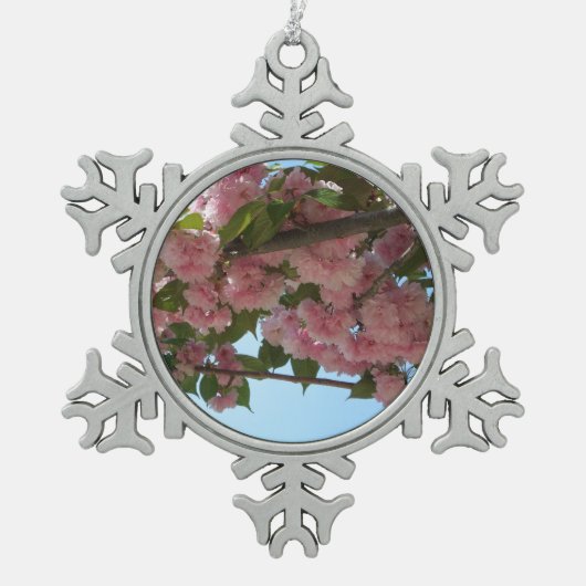 Dubbelbloeiende Cherry Tree IV Spring Tin Sneeuwvlok Ornament (Voorkant)