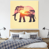 Dubbelblootstelling Olifant Silhouet Ontwerp – Sav Canvas Afdruk (Insitu (Slaapkamer))