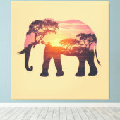 Dubbelblootstelling Olifant Silhouet Ontwerp – Sav Canvas Afdruk (Insitu (Houten vloer))