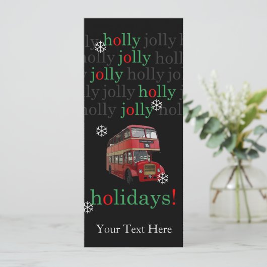 Dubbeldecker bus Holly Jolly Holiday Card Feestdagenkaart (Staand voorkant)