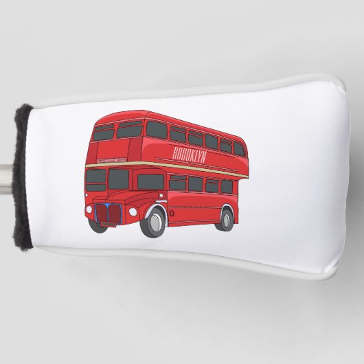 Dubbeldecker cartoon illustratie golfheadcover (Voorkant)