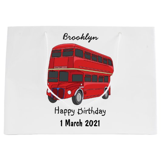 Dubbeldecker cartoon illustratie groot cadeauzakje (Voorkant)