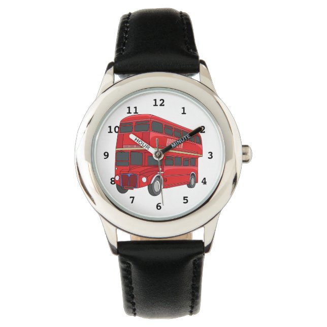 Dubbeldecker cartoon illustratie horloge (Voorkant)