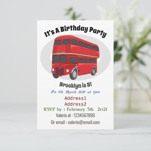 Dubbeldecker cartoon illustratie kaart (Staand voorkant)