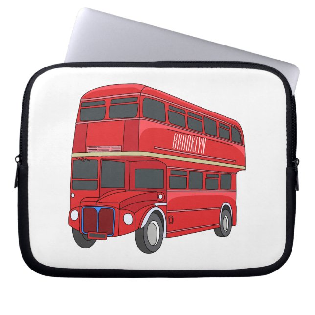Dubbeldecker cartoon illustratie laptop sleeve (Voorkant)