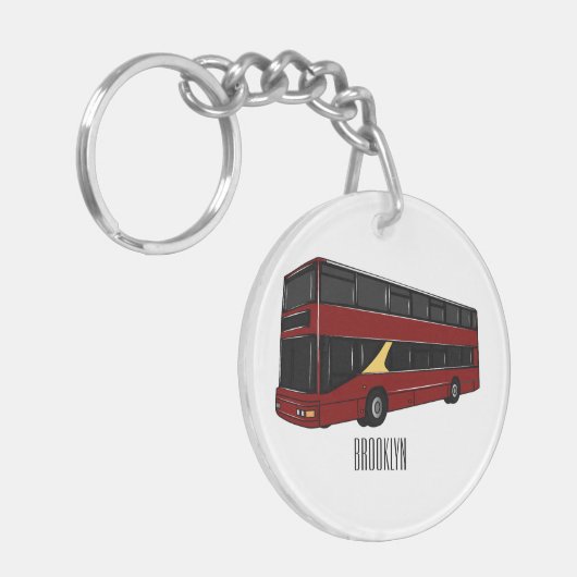 Dubbeldecker cartoon illustratie sleutelhanger (Voorkant Links)