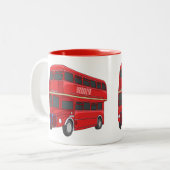 Dubbeldecker cartoon illustratie tweekleurige koffiemok (Voorkant links)