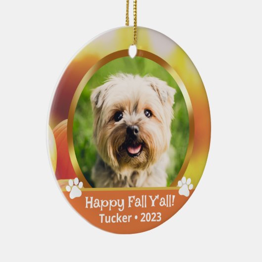 Dubbele aangepaste fotonaam Jaar Pet Herfst Orname Keramisch Ornament (Rechts)